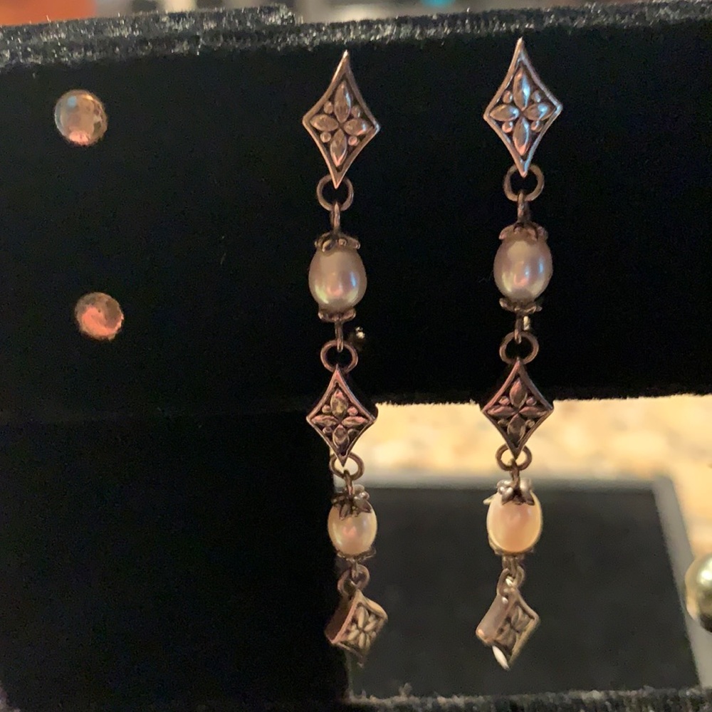 Tiffany Iridesse Pearl and Sterling Silver dangle pierced earrings.